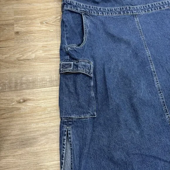 Denim Cargo Dress Womens Size 2X Y2K 00s Midi J.L.N.Y. Vintage Side Slits Maxi - Picture 2 of 10